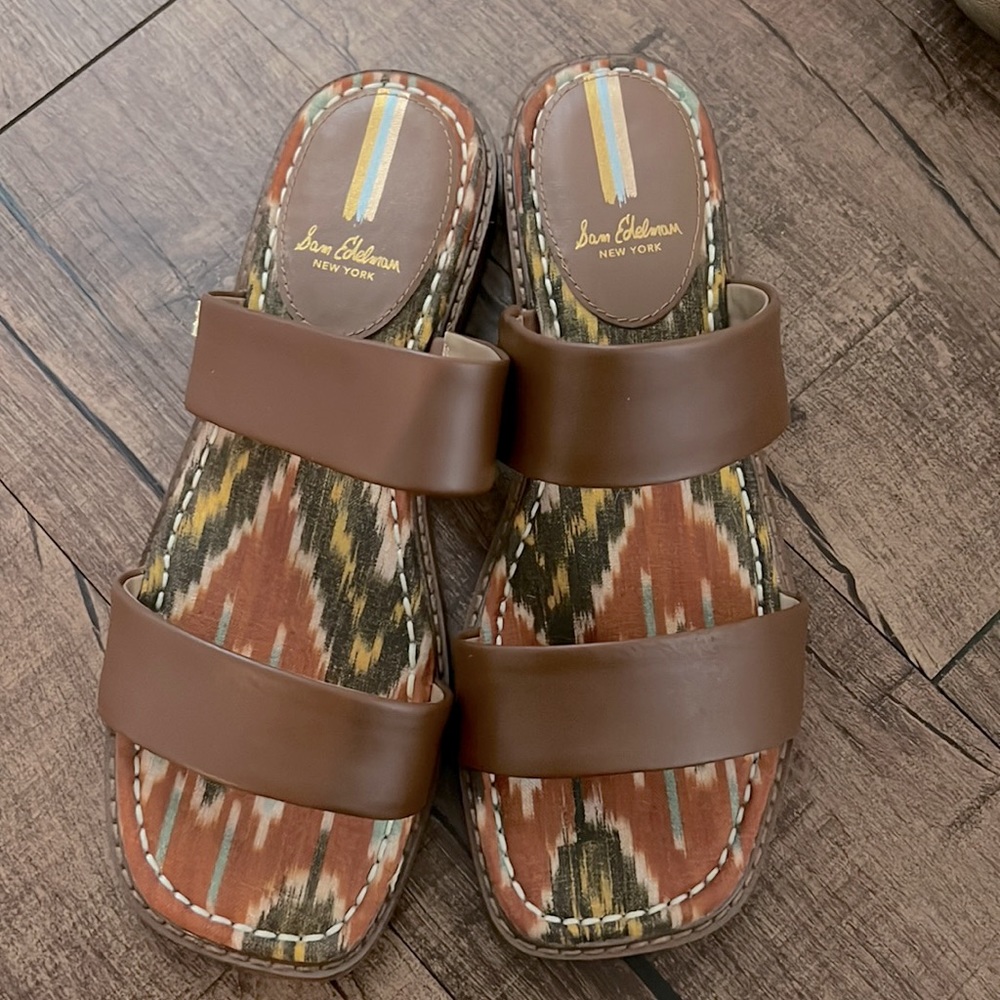 Sam Edelman brown leather slides